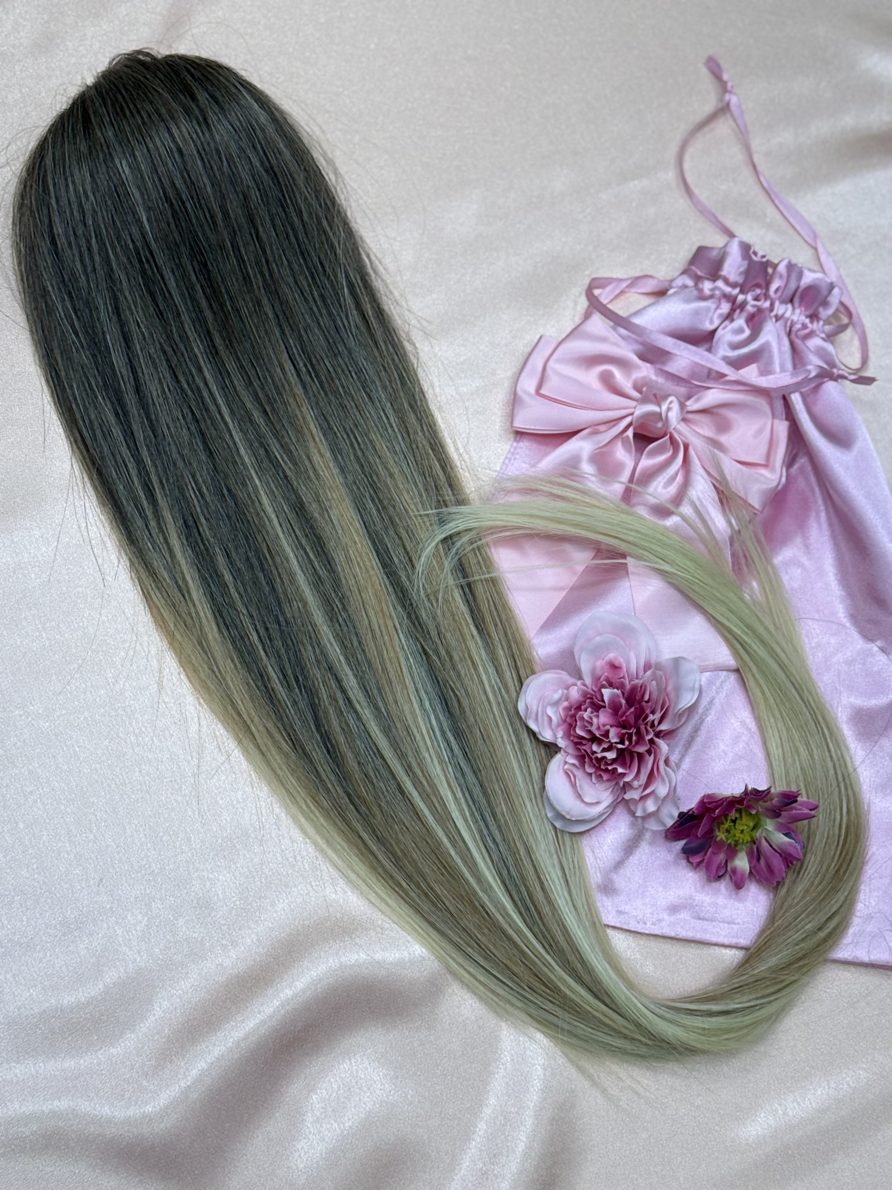 Kucyk Długi Prosty Ciemny Blond Ombre