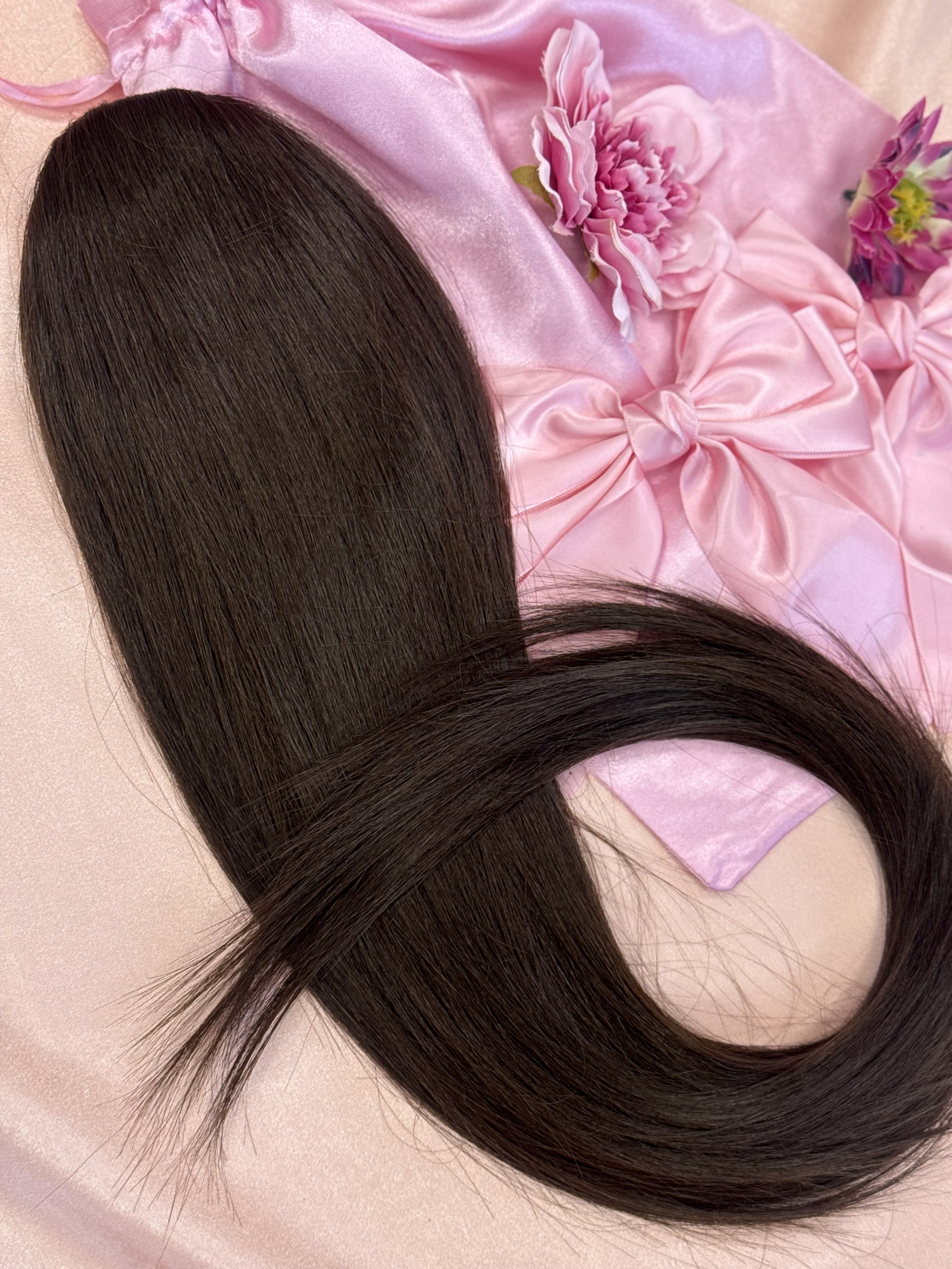 Kucyk Prosty Długi Ciemny Czekoladowy Brąz