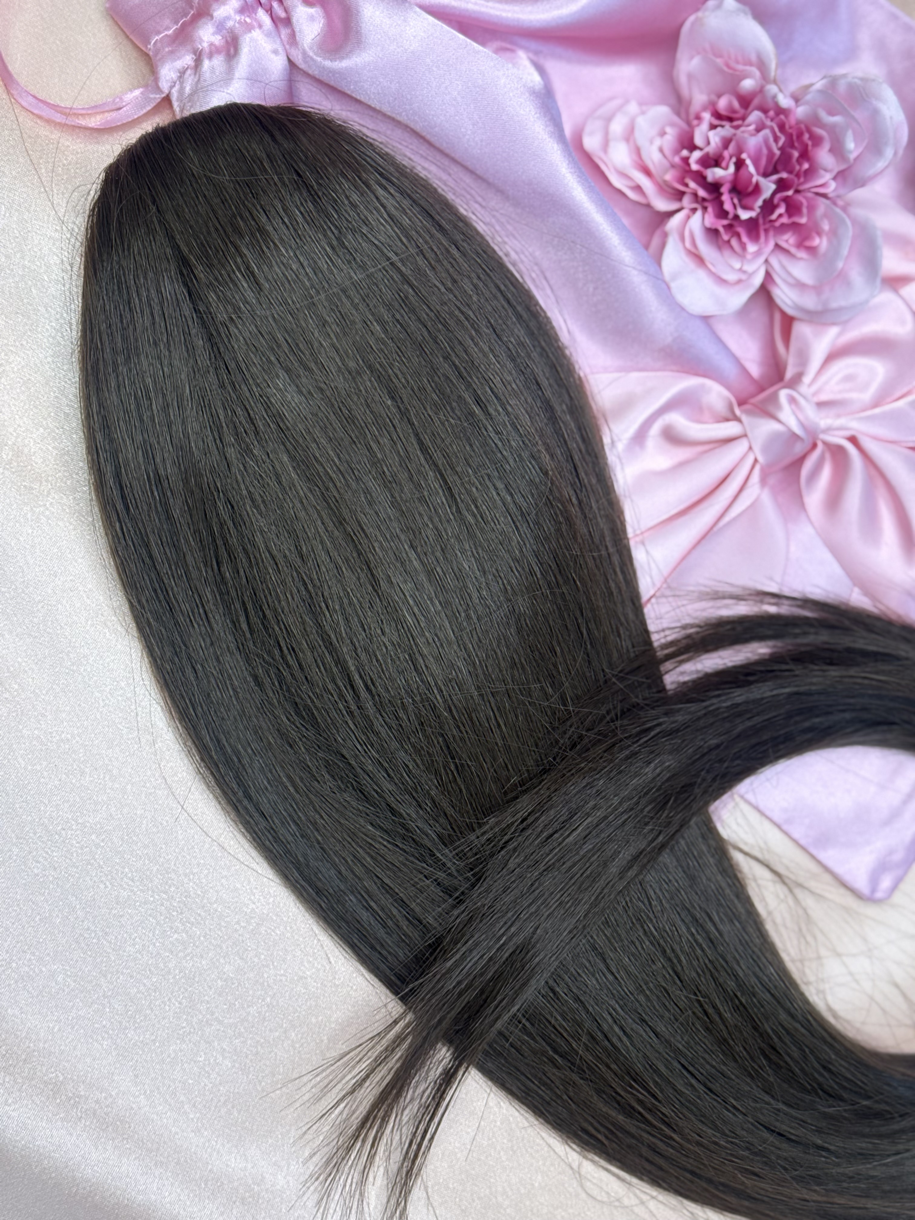 Kucyk Prosty Długi Ciemny Czekoladowy Brąz