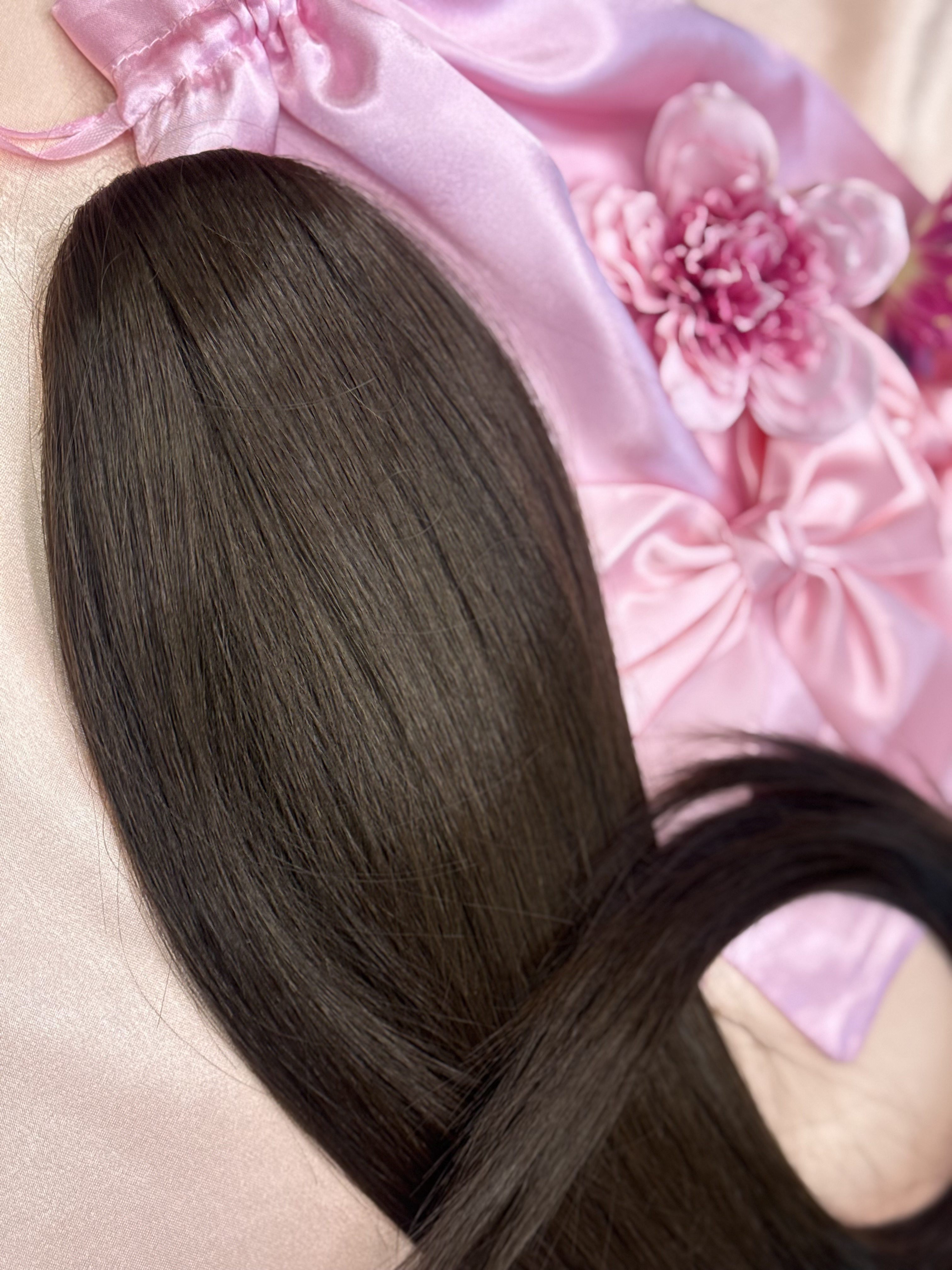 Kucyk Prosty Długi Ciemny Czekoladowy Brąz