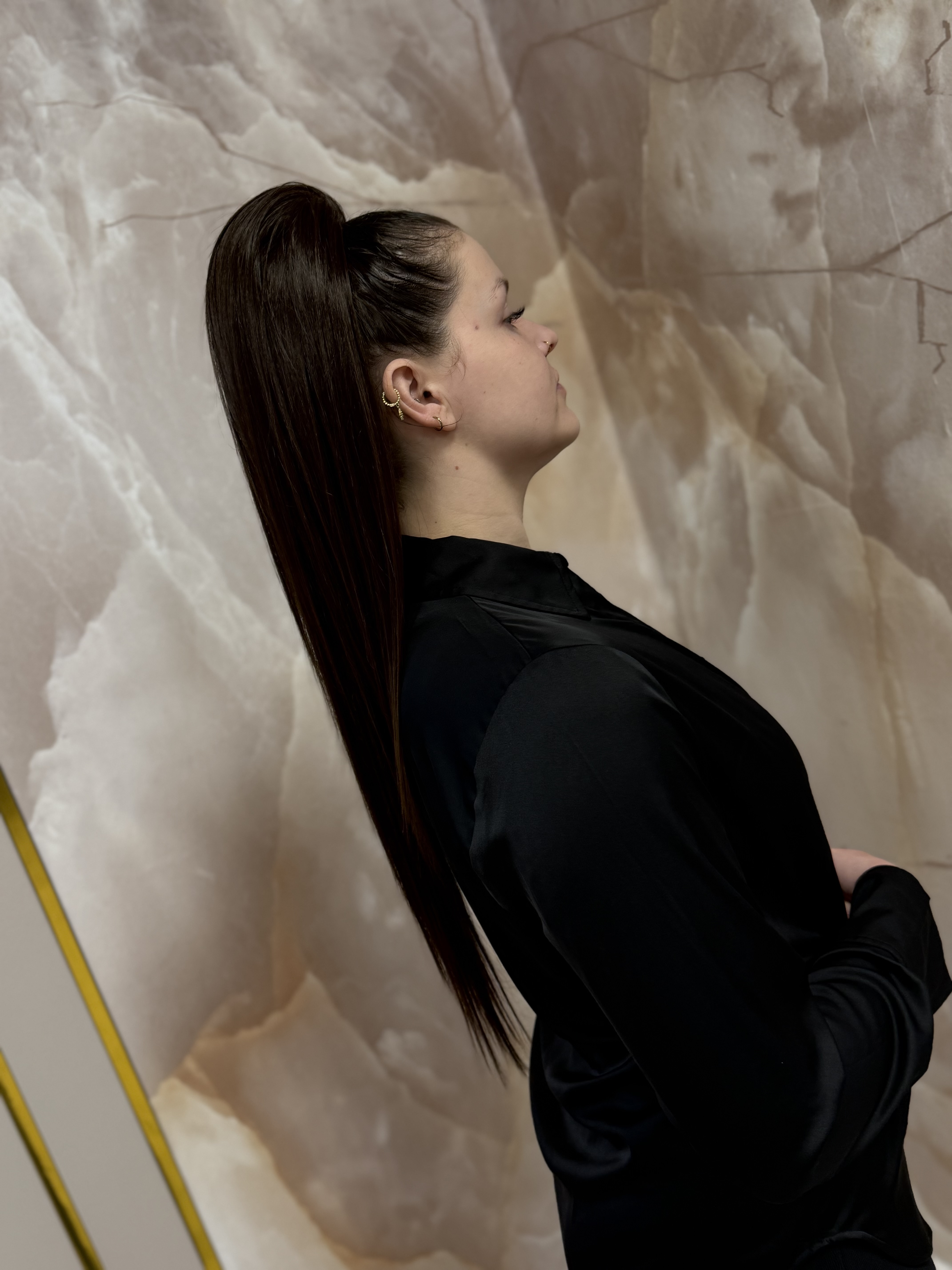 Kucyk Prosty Długi Ciemny Czekoladowy Brąz