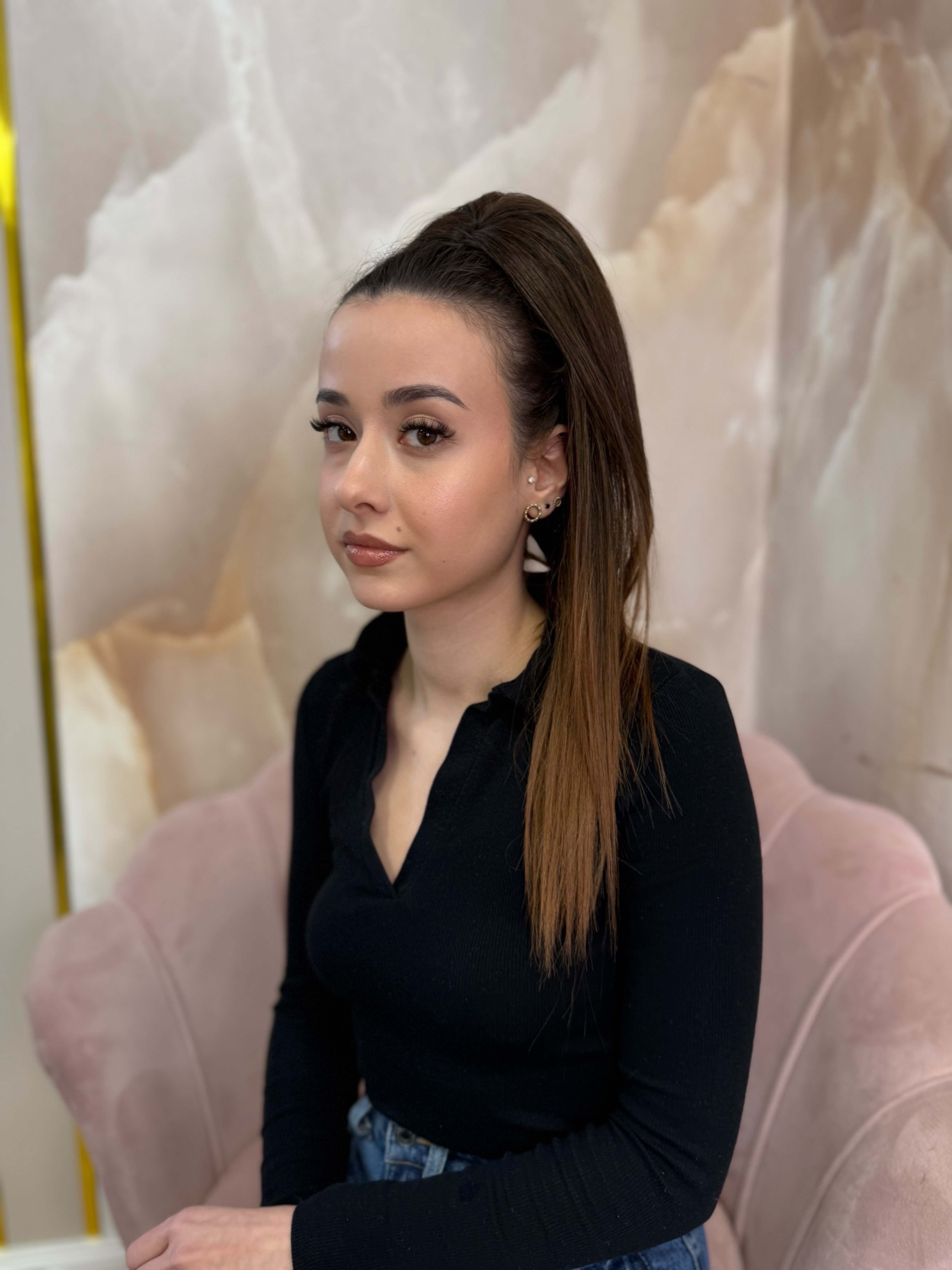 Kucyk Prosty Krótki Ciemny brąz Ombre